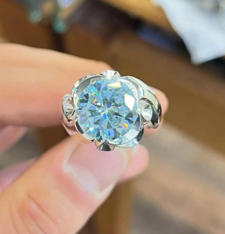 Handcrafted 10 Carat Certified Moissanite Diamond Sterling Silver 925 Ring, Man Made Diamond Engagement Ring, Gift for him