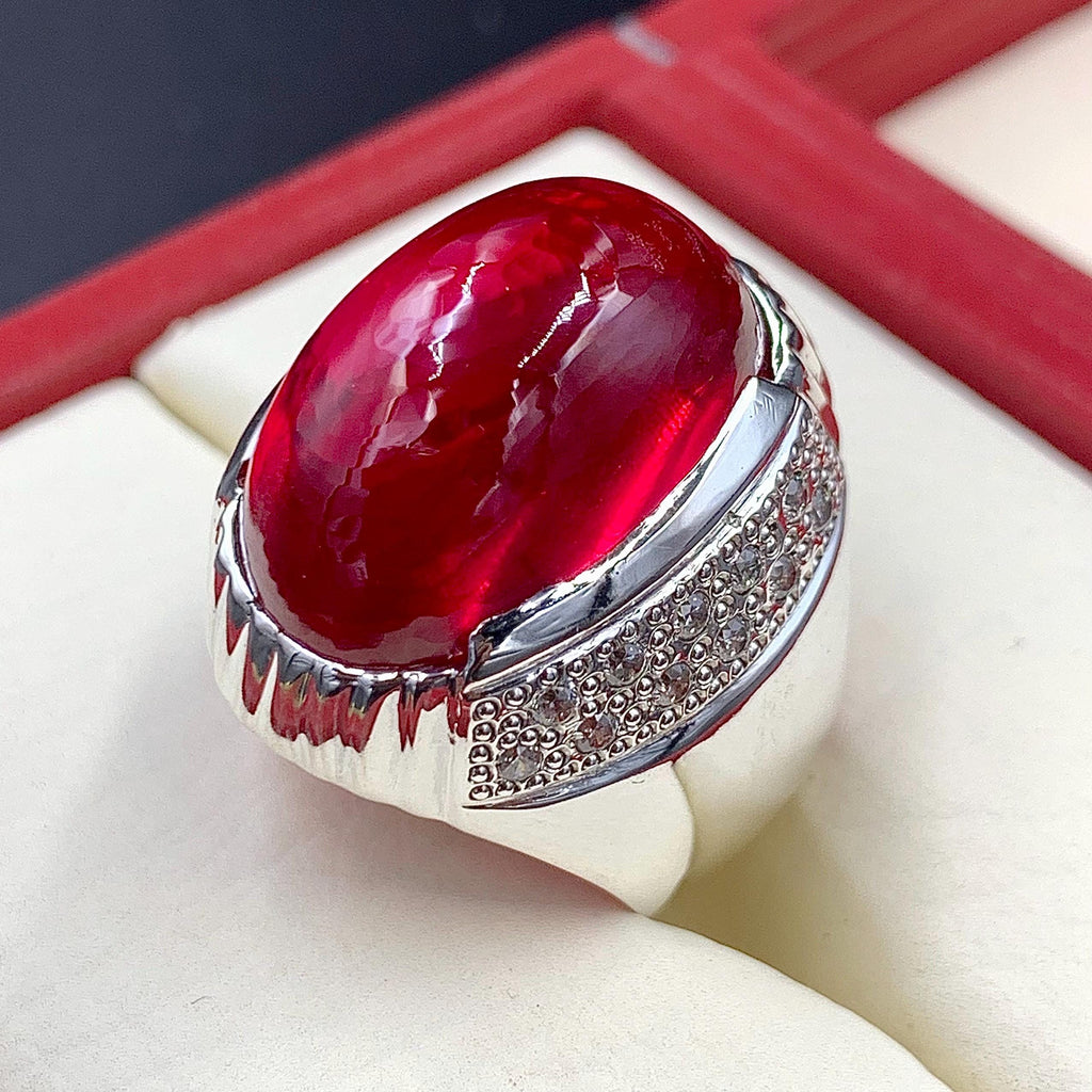 Handcrafted Deep Red Ruby Mens Ring Sterling Silver 925 Anari Yaqoot Ring Ruby Gemstone Ring