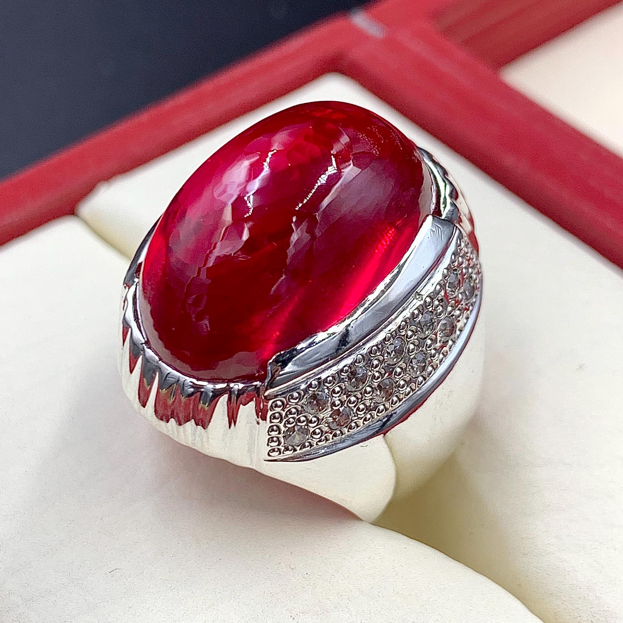 Handcrafted Deep Red Ruby Mens Ring Sterling Silver 925 Anari Yaqoot Ring Ruby Gemstone Ring