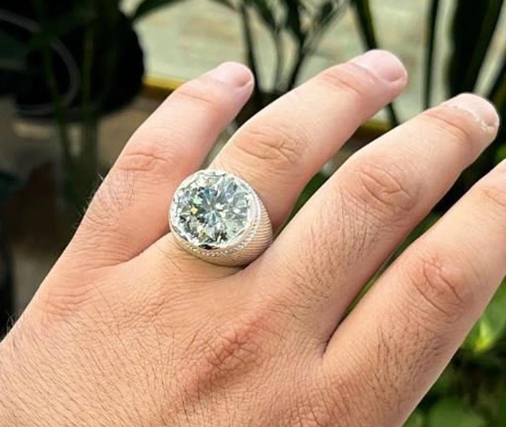 Handcrafted 10 Carat Certified Moissanite Diamond Sterling Silver 925 Ring, Man Made Diamond Engagement Ring, Gift for him