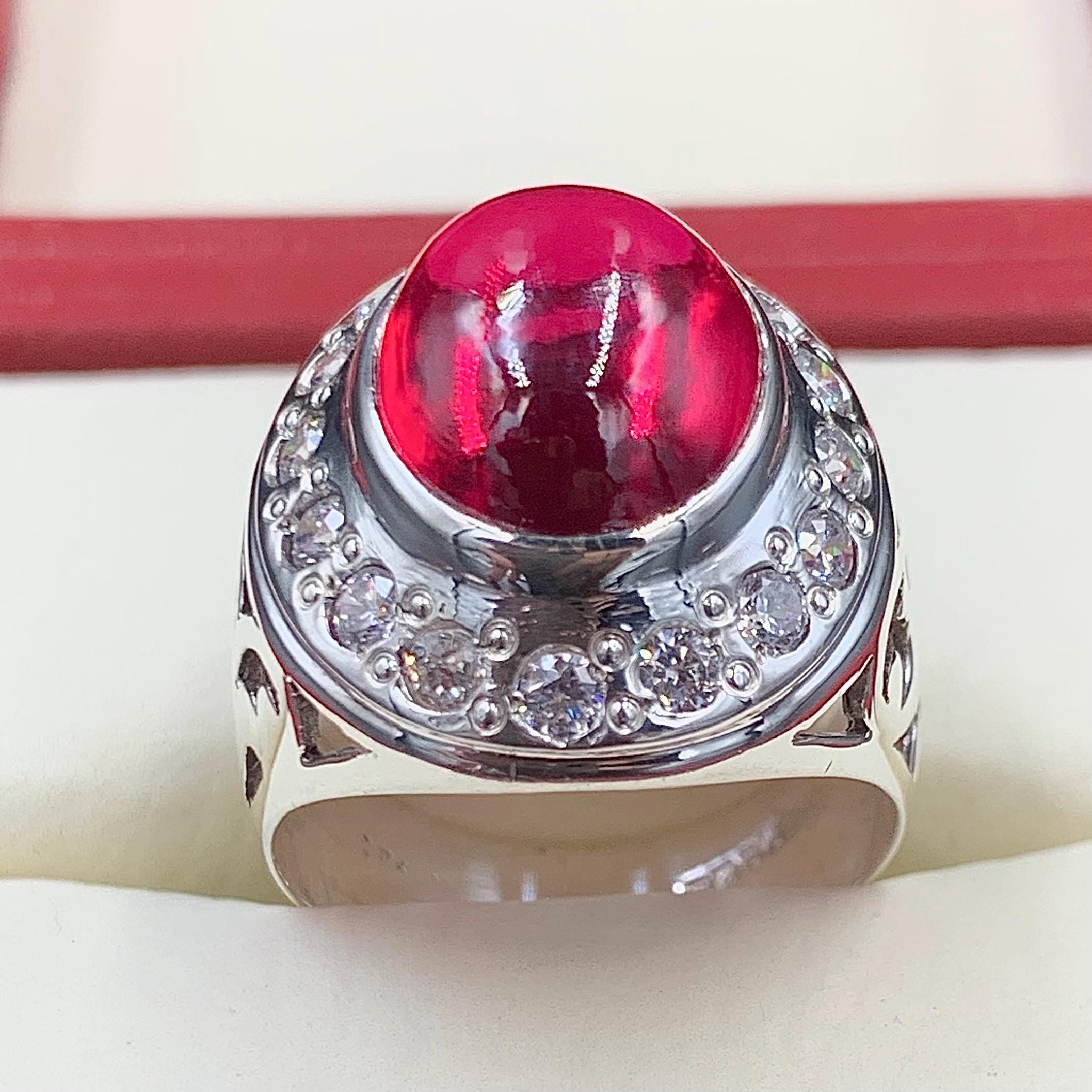 Handcrafted Deep Red Ruby Mens Ring Sterling Silver 925 Anari Yaqoot Ring Ruby Gemstone Ring