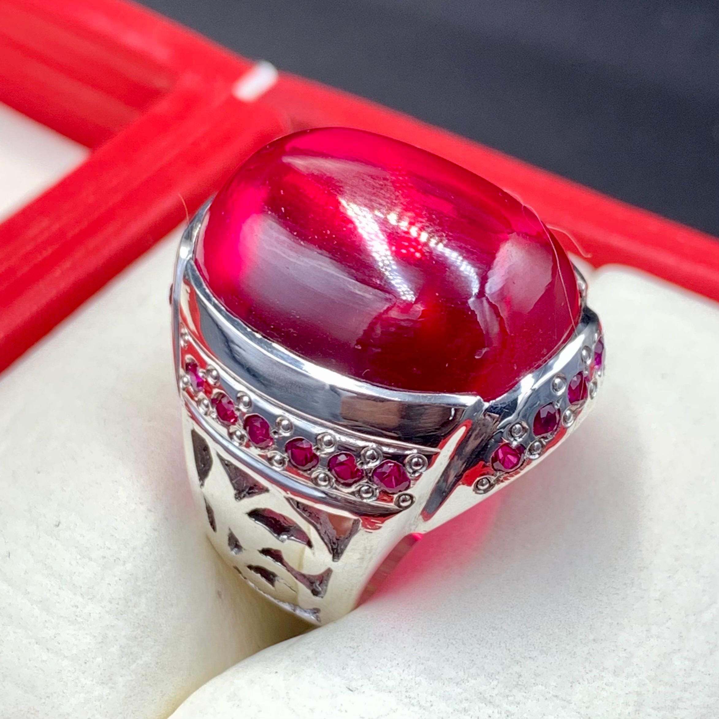 Handcrafted Cabochon Red Ruby Ring Mens Ruby Ring Sterling Silver 925 Anari Yaqoot Ring Roby Gemstone Ring
