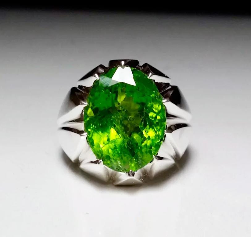 Handcrafted Big Peridot Ring For Men, Green Peridot Ring With 925 Sterling Silver, August Birthstone Ring
