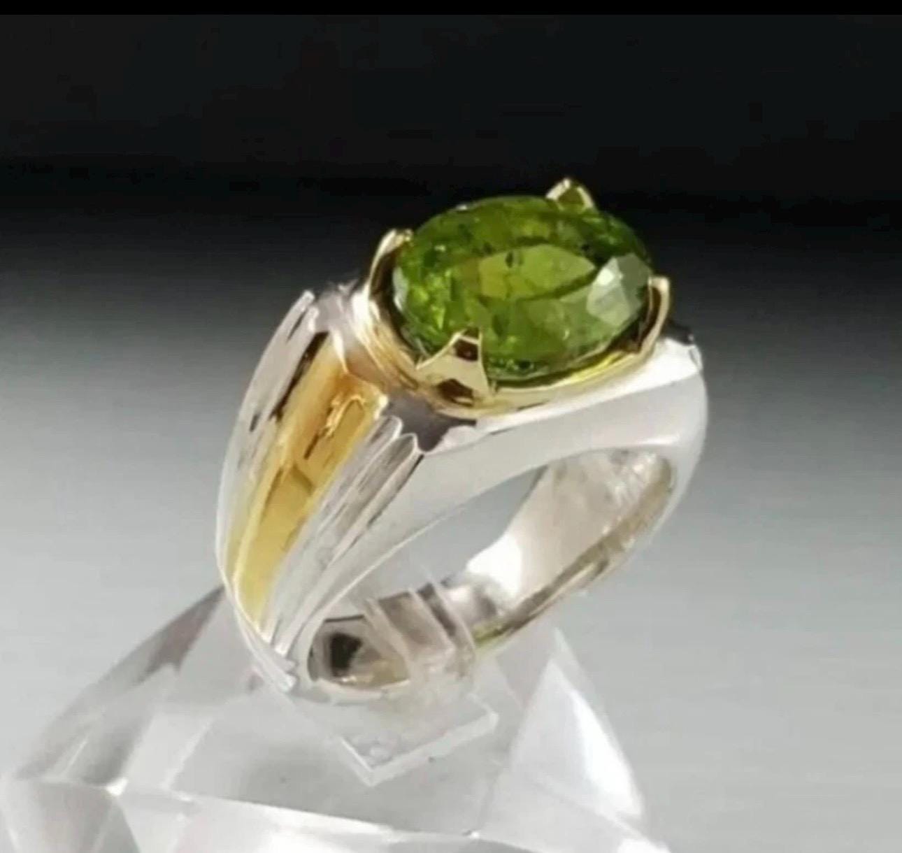 Handcrafted Gold Plated Peridot Ring For Men, Green Peridot Ring With 925 Sterling Silver, August Birthstone Ring