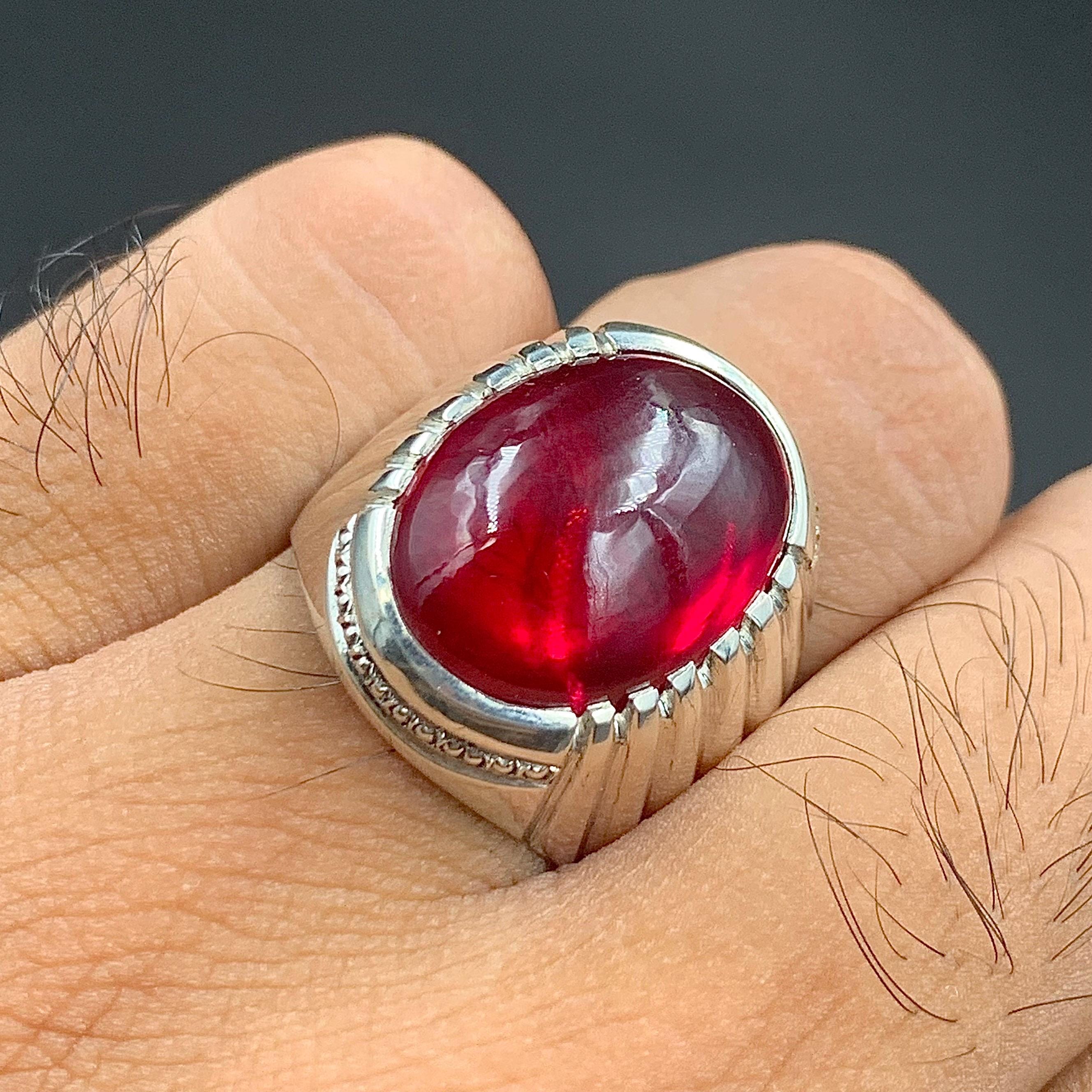 Handcrafted Big Deep Red Ruby Mens Ring Sterling Silver 925 Anari Yaqoot Ring Roby Gemstone Ring