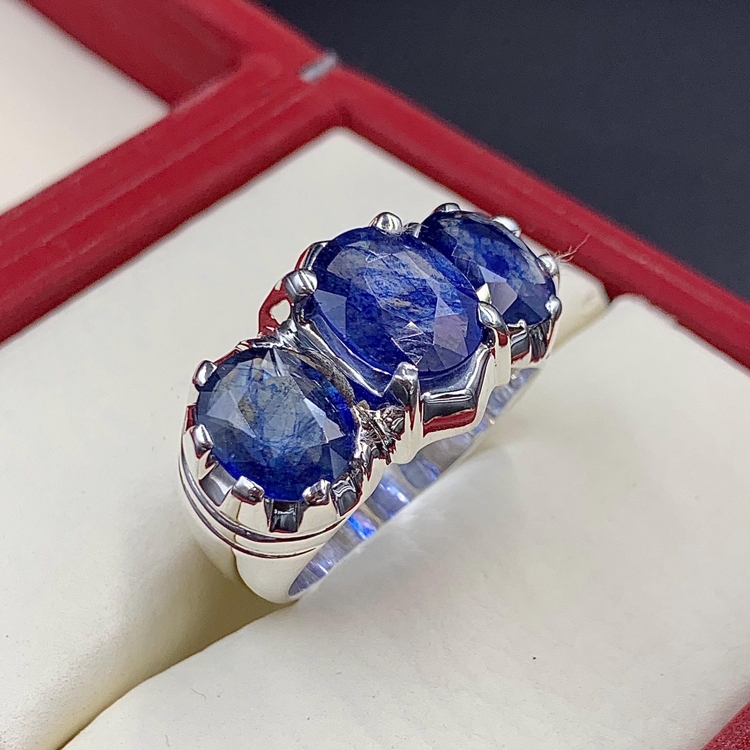 Handcrafted Mens Sapphire Ring, Blue Sapphire Ring, Natural Sapphire 925 Sterling Silver Ring, Neelam Ring