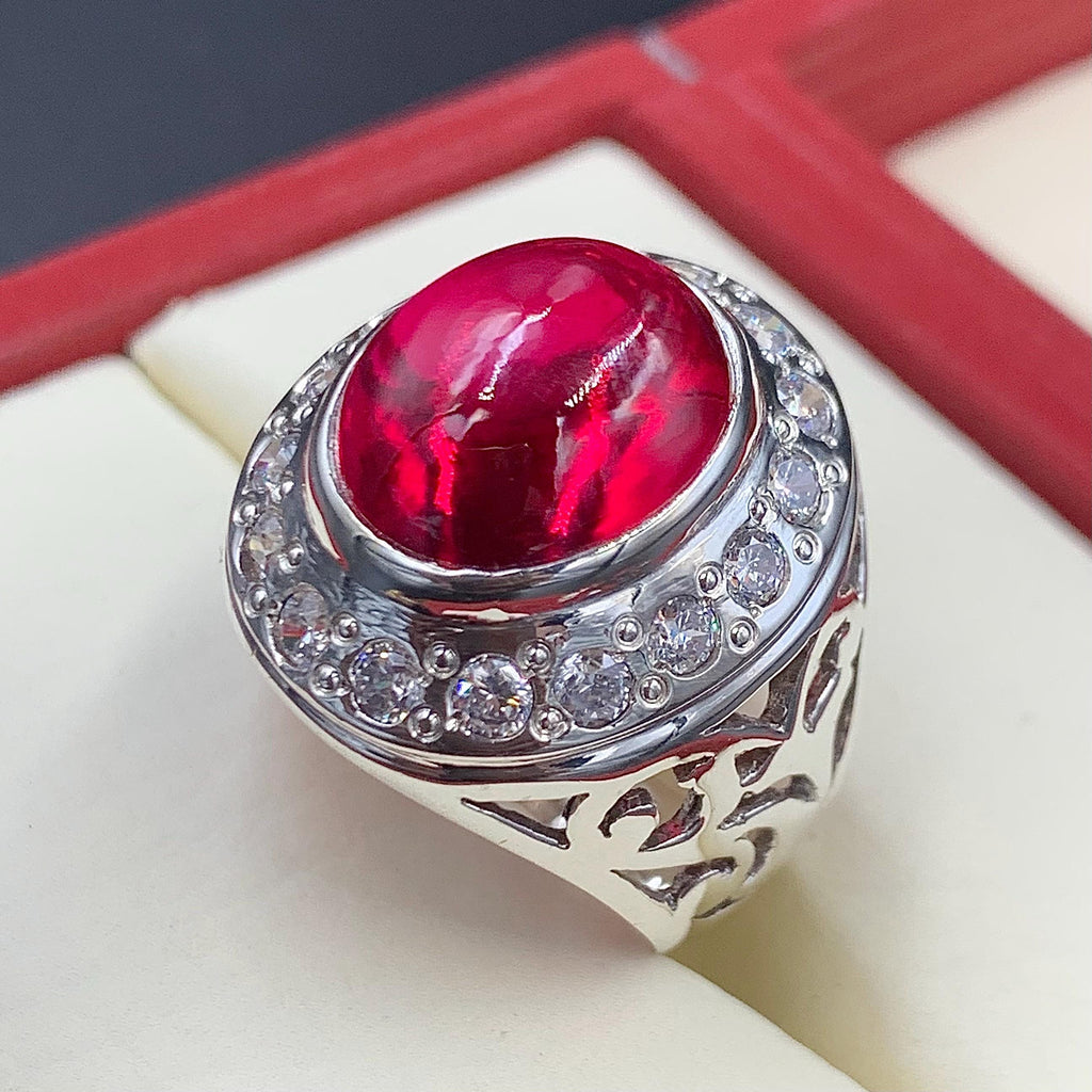 Handcrafted Deep Red Ruby Mens Ring Sterling Silver 925 Anari Yaqoot Ring Ruby Gemstone Ring