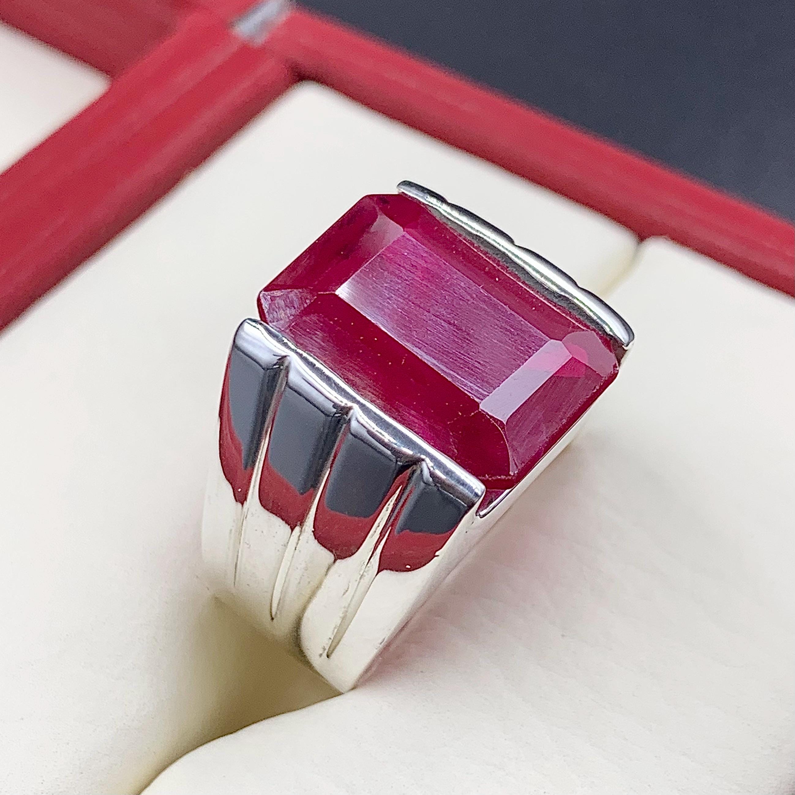 Handcrafted Big Deep Red Ruby Mens Ring Sterling Silver 925 Anari Yaqoot Ring Roby Gemstone Ring