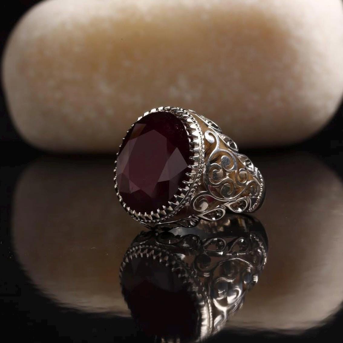 Handcrafted 10+ Carats Ruby Ring, Natural Ruby Sterling Silver 925 Yaqoot Ring Ruby Gemstone Ring