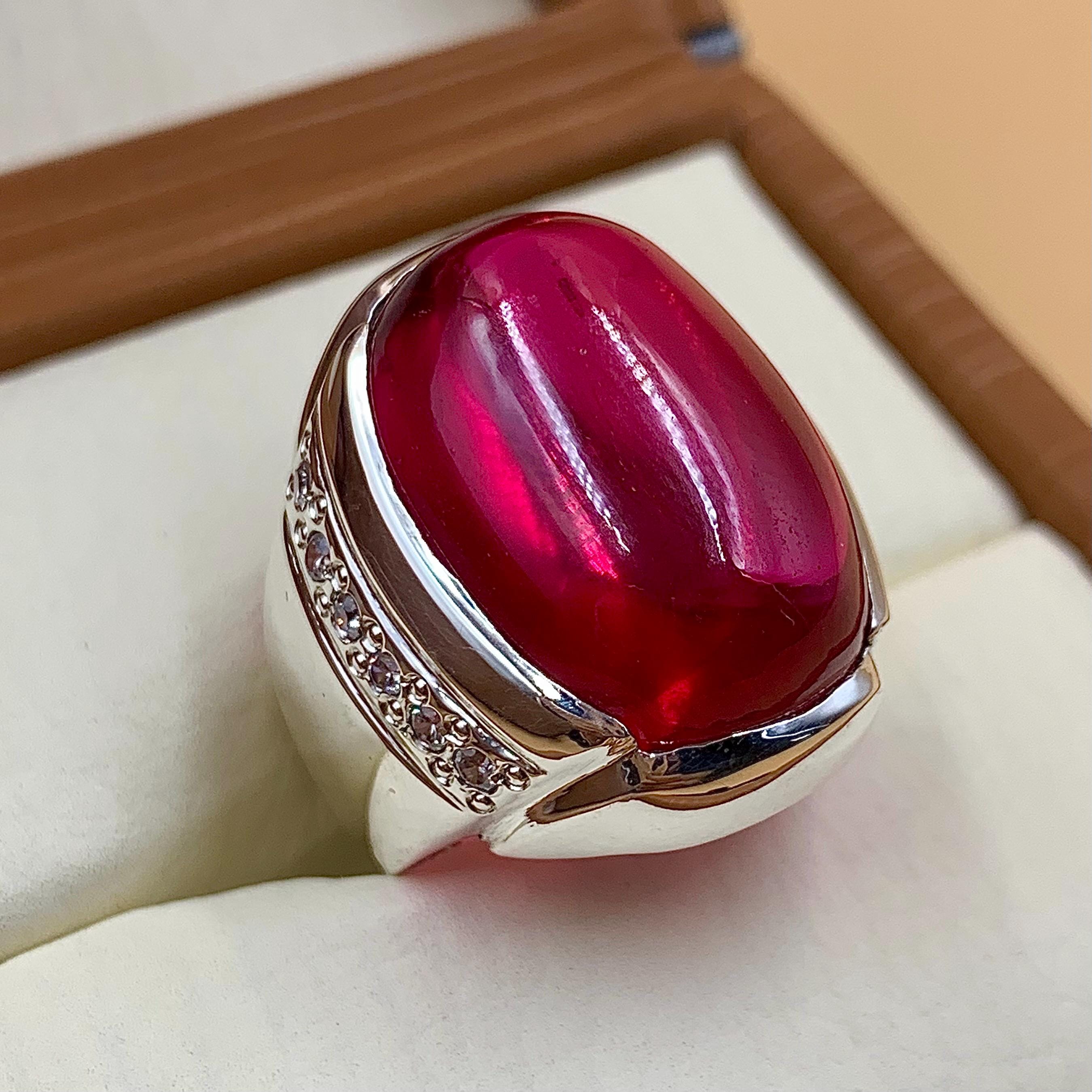 Handcrafted Big Deep Red Ruby Mens Ring Sterling Silver 925 Anari Yaqoot Ring Roby Gemstone Ring