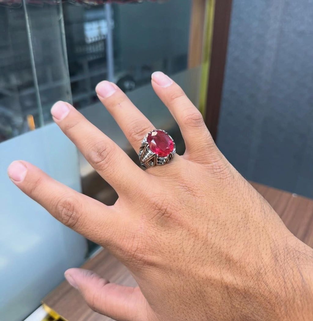 Handcrafted 12 Carats Ruby Ring, Natural Ruby Sterling Silver 925 Yaqoot Ring Ruby Gemstone Ring
