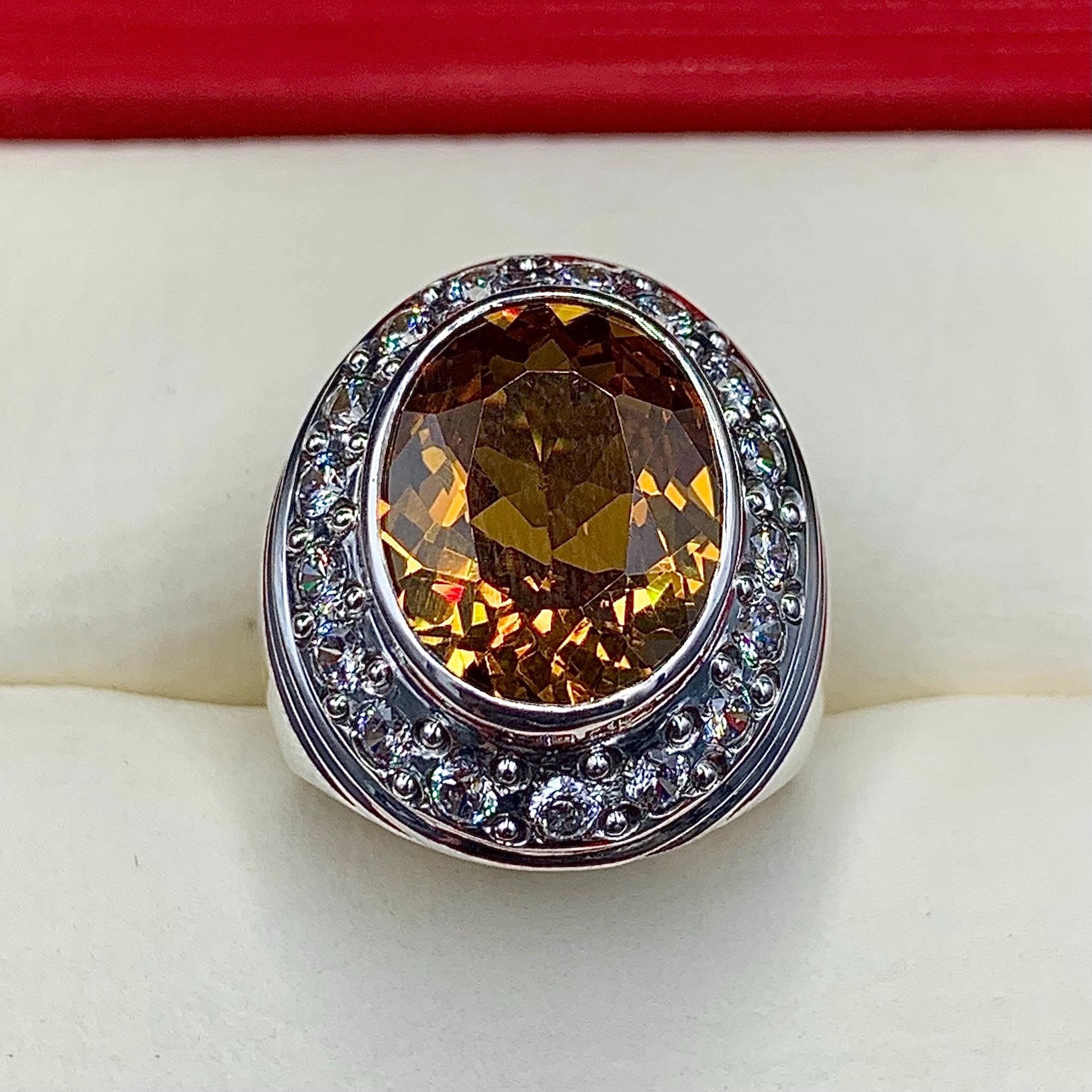 Handcrafted Champagne Topaz Ring For Men, 925 Sterling Silver Topaz Stone Ring, Cubiz Zircon Topaz Ring