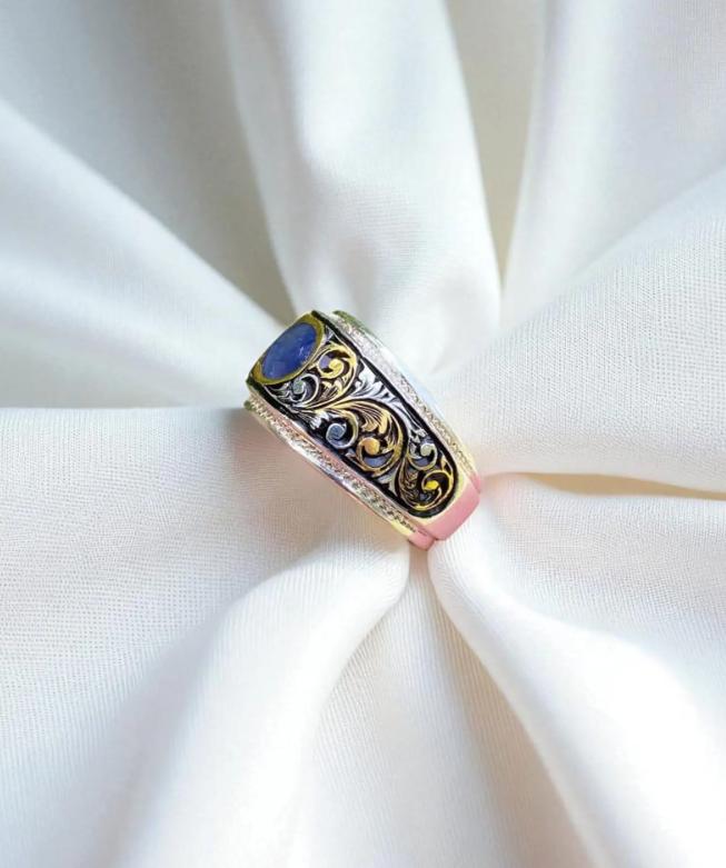 Handcrafted Mens Sapphire Ring, Blue Sapphire Ring, Natural Sapphire 925 Sterling Silver Ring, Neelam Ring