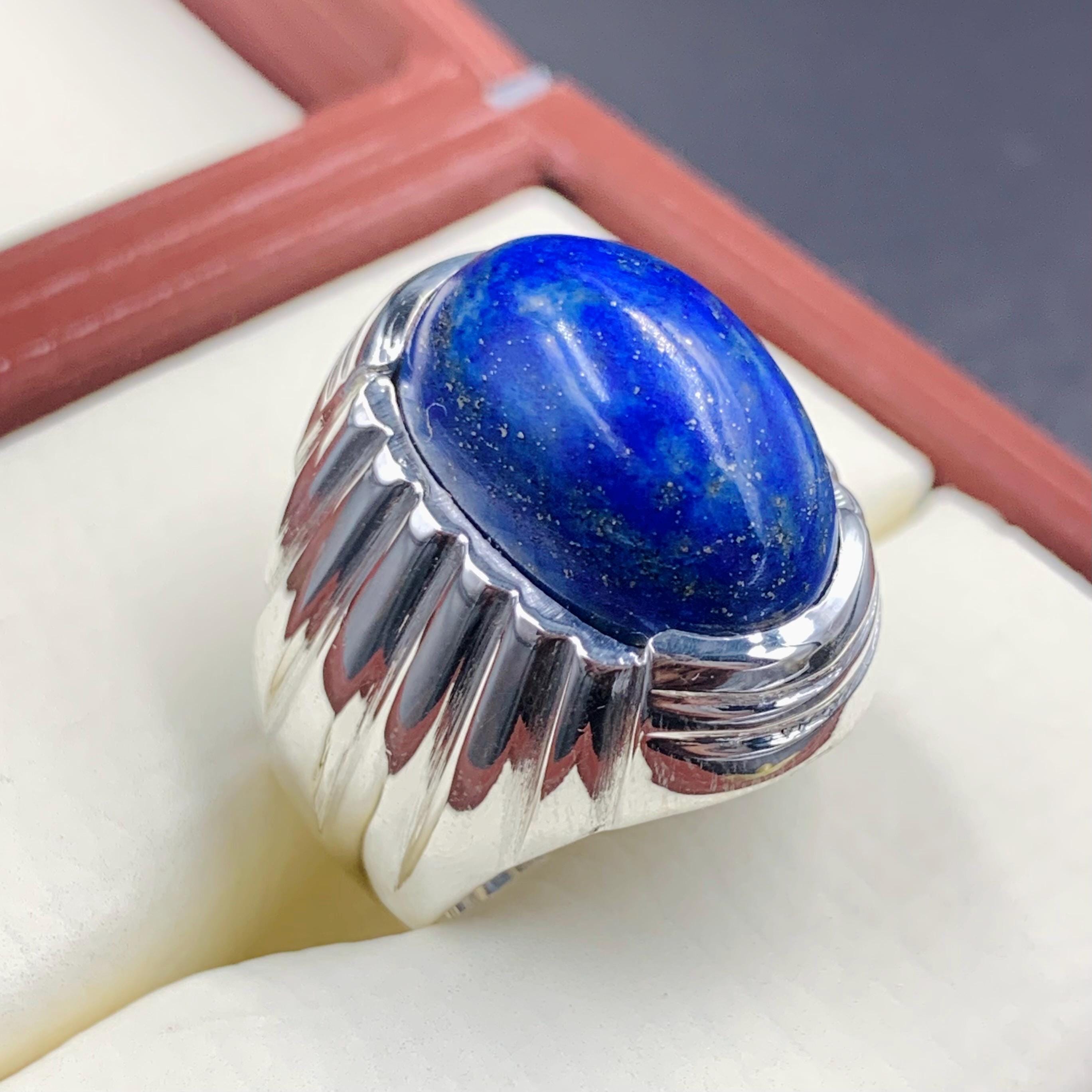 Handcrafted Mens Lepis Lazuli Ring, Lajward Ring For Men, 925 Sterling Silver Blue Lapis Ring