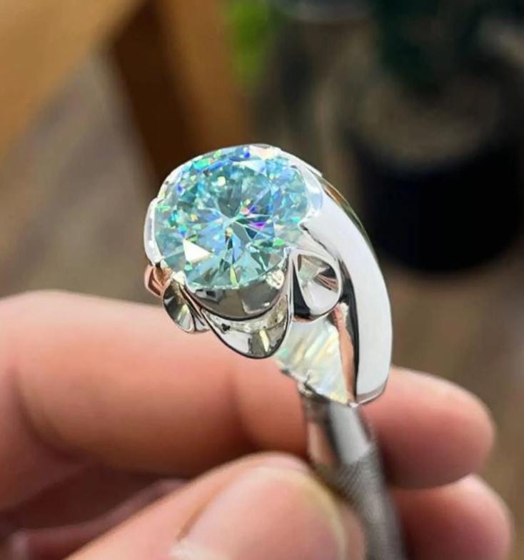 Handcrafted 10 Carat Certified Moissanite Diamond Sterling Silver 925 Ring, Man Made Diamond Engagement Ring, Gift for him