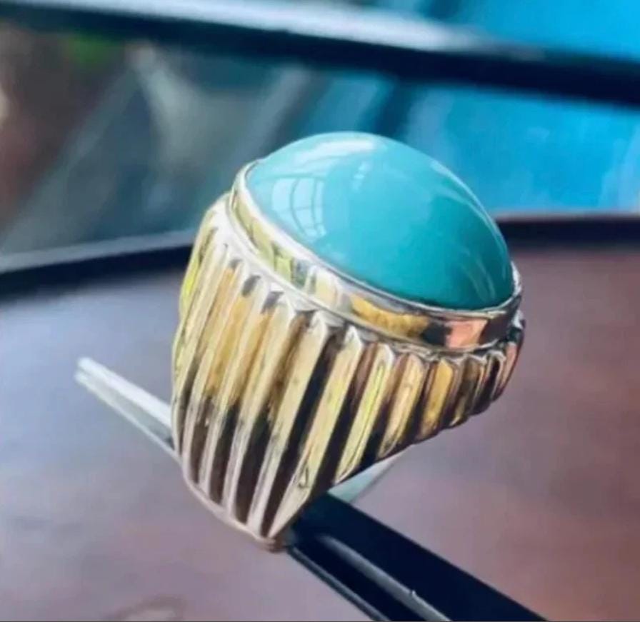 Handcrafted 30 Carats Turquoise Ring, 925 Sterling Silver For Men, Natural Feroza Ring, Shia Ring