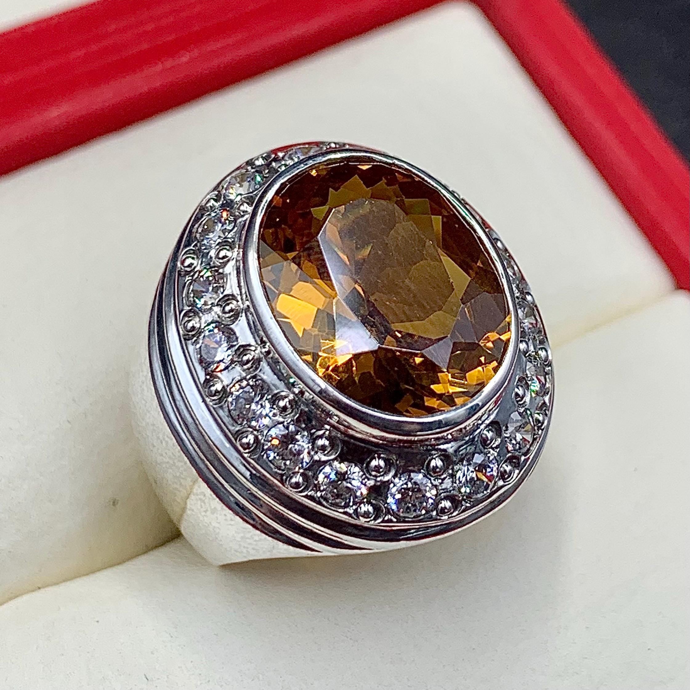Handcrafted Champagne Topaz Ring For Men, 925 Sterling Silver Topaz Stone Ring, Cubiz Zircon Topaz Ring