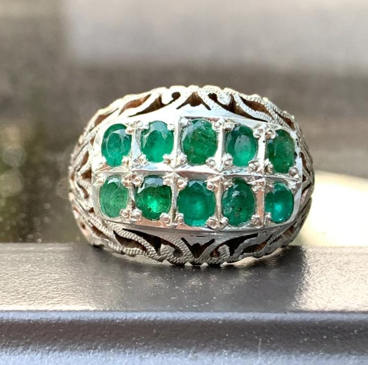 Handcrafted 5 Carats Mens Emerald Ring, Natural Emerald 925 Sterling Silver Ring, Zamurd Ring For Men