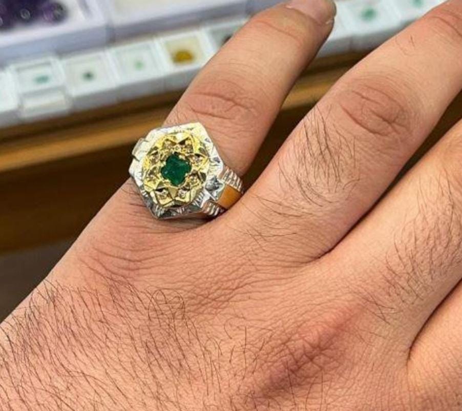 Handcrafted 1 Carat Rich Green Emerald Ring For Men, 925 Sterling Silver Emerald Stone Ring, Emerald Gemstone Ring