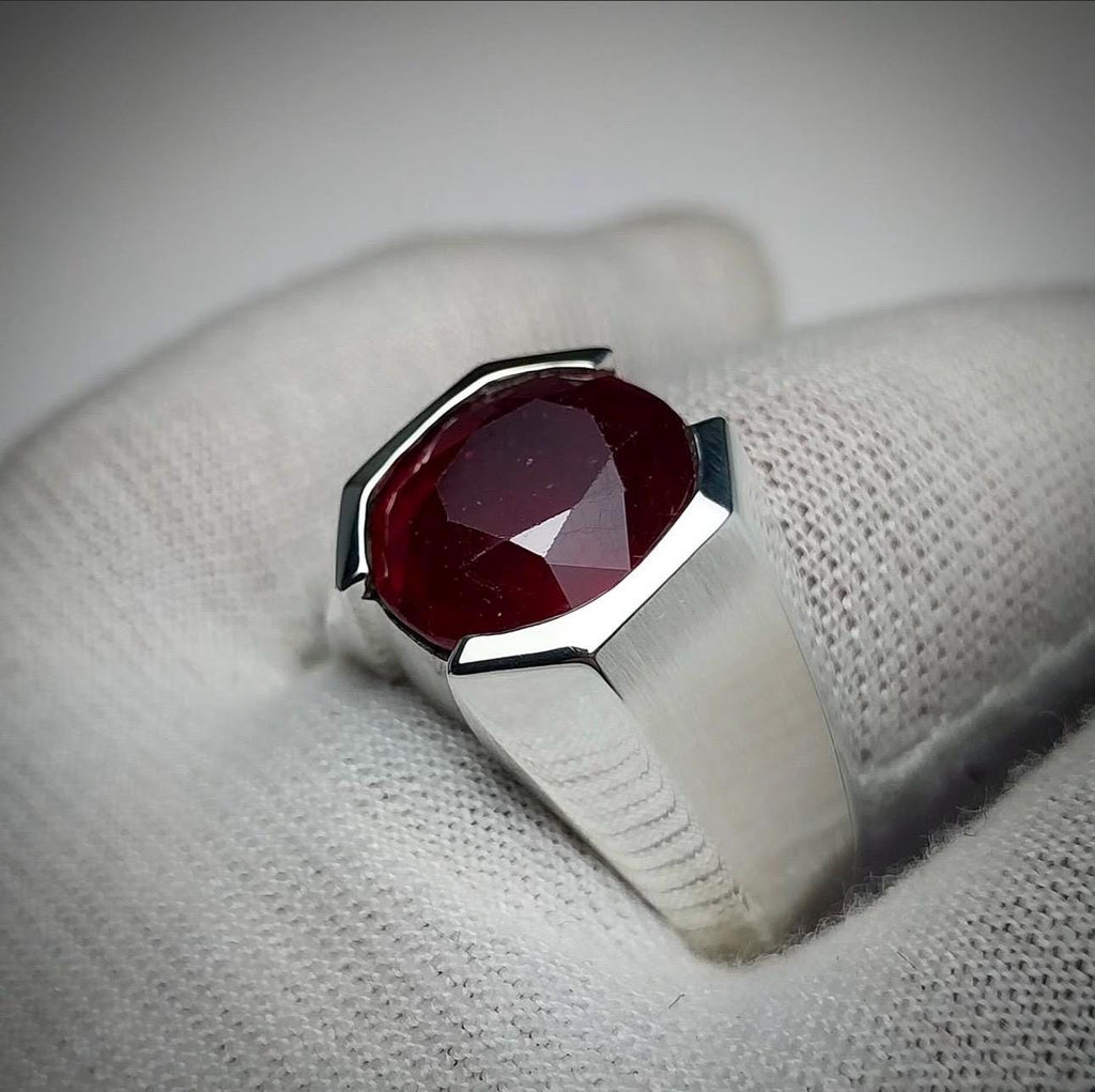 Handcrafted 7 Carats Ruby Ring, Natural Ruby Sterling Silver 925 Yaqoot Ring Ruby Gemstone Ring