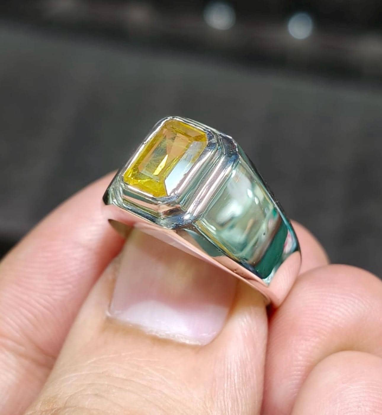 Handcrafted Emerald Cut Yellow Sapphire Ring, Mens Sapphire Ring, Natural Sapphire 925 Sterling Silver Ring, Pukhraj Ring