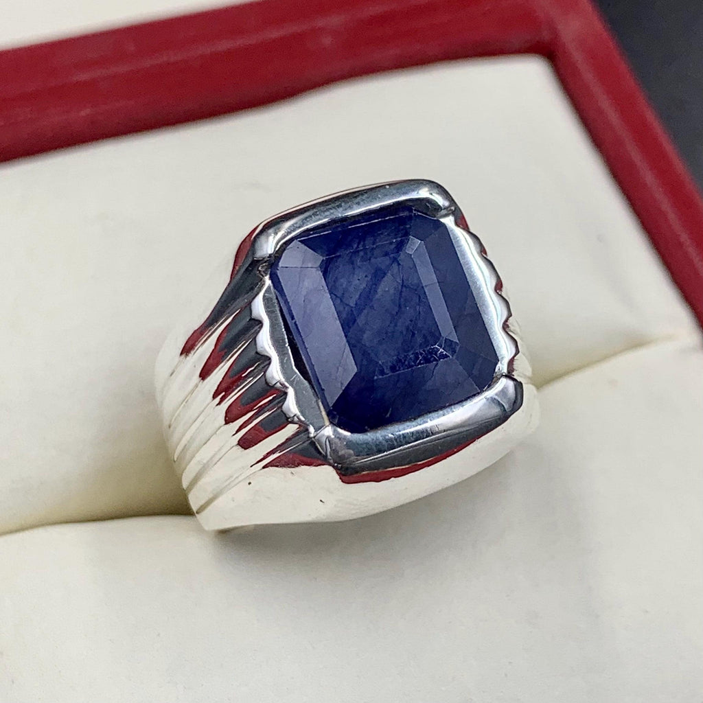 Handcrafted 10 Carats Sapphire Ring, Mens Sapphire Ring, Natural Sapphire 925 Sterling Silver Ring, Neelam Ring