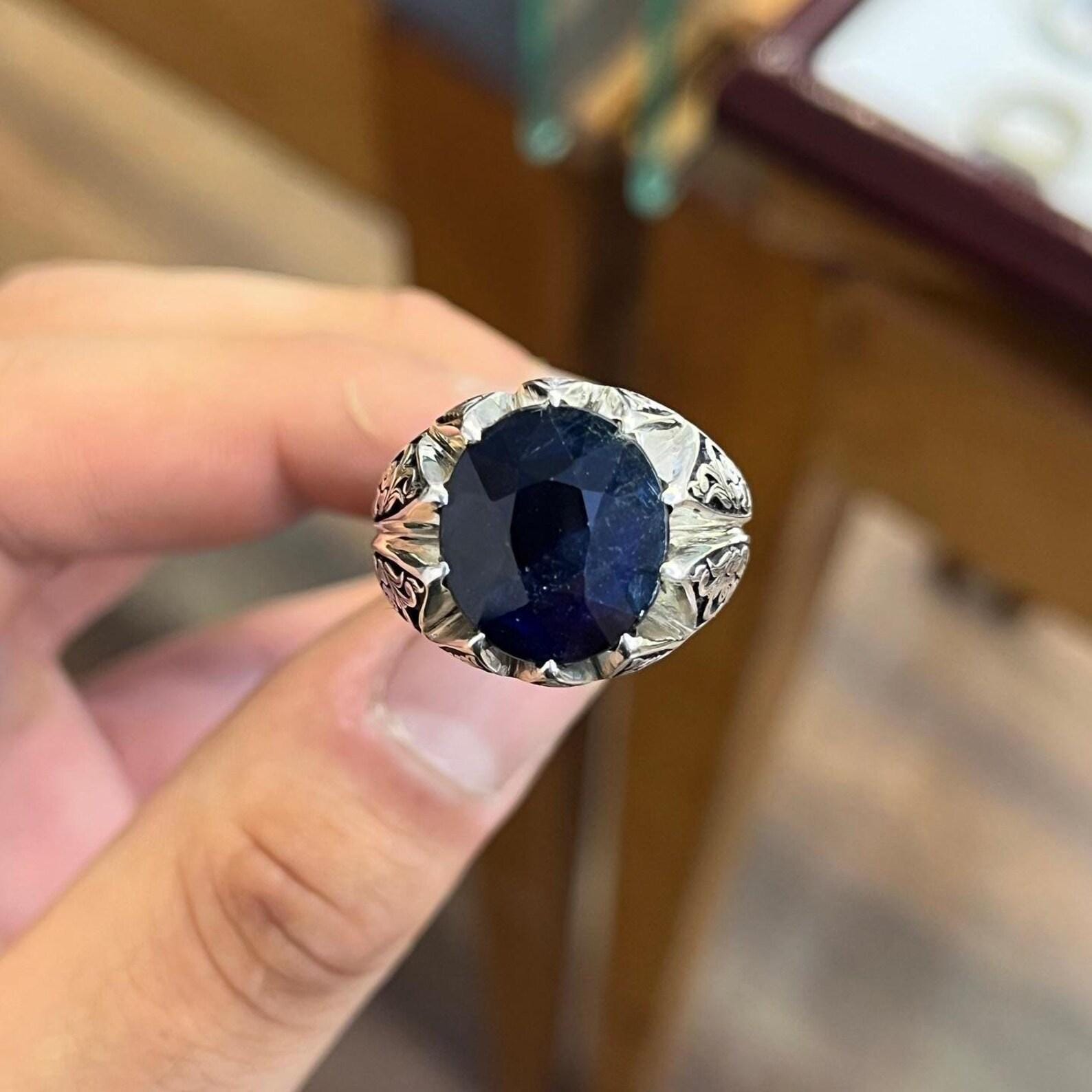 Handcrafted 10 Carats Sapphire Ring, Mens Sapphire Ring, Natural Sapphire 925 Sterling Silver Ring, Neelam Ring