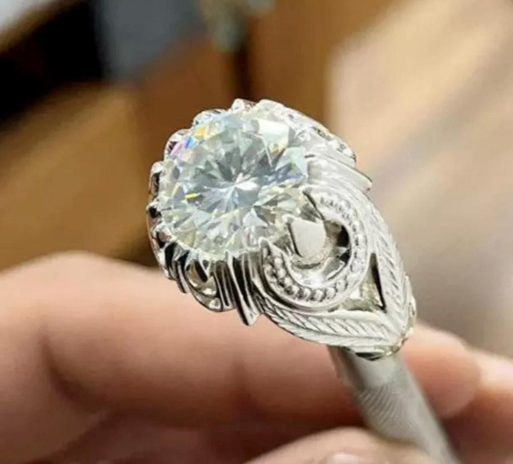 Handcrafted 10 Carat Certified Moissanite Diamond Sterling Silver 925 Ring, Man Made Diamond Engagement Ring, Gift for him