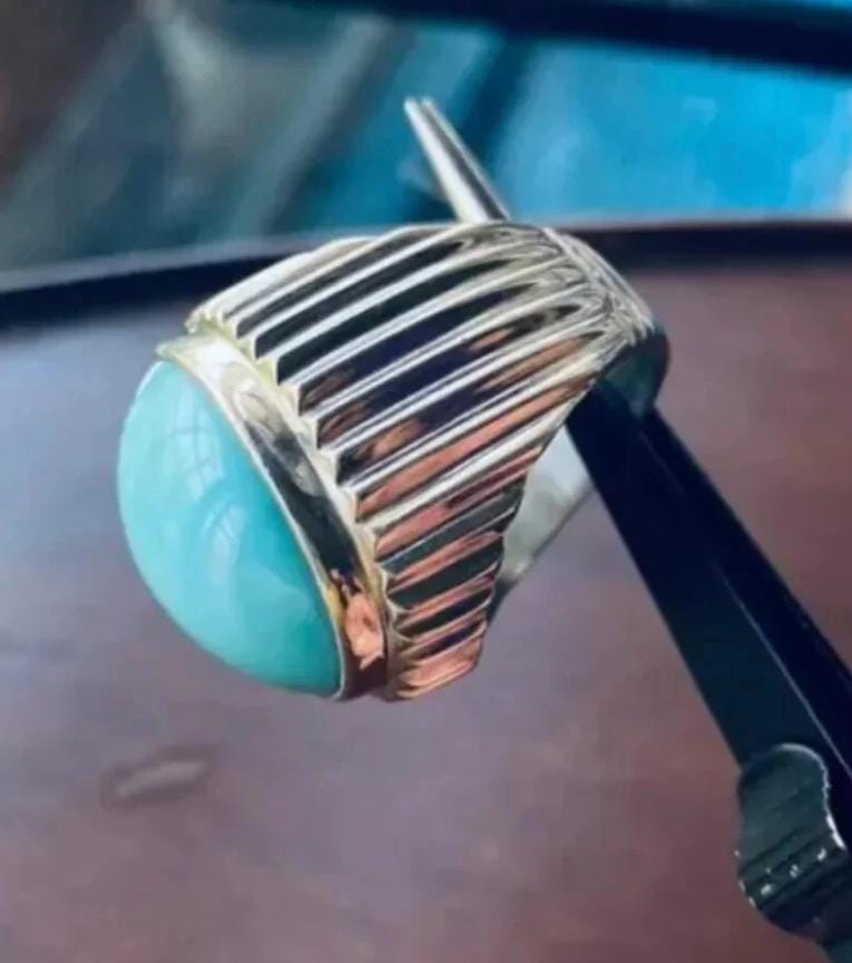 Handcrafted 30 Carats Turquoise Ring, 925 Sterling Silver For Men, Natural Feroza Ring, Shia Ring