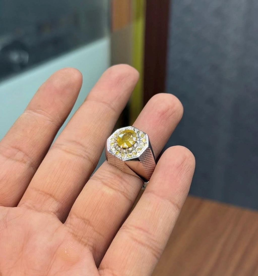 Handcrafted Mens Sapphire Ring, Yellow Sapphire Ring, Natural Sapphire 925 Sterling Silver Ring, Pukhraj Ring