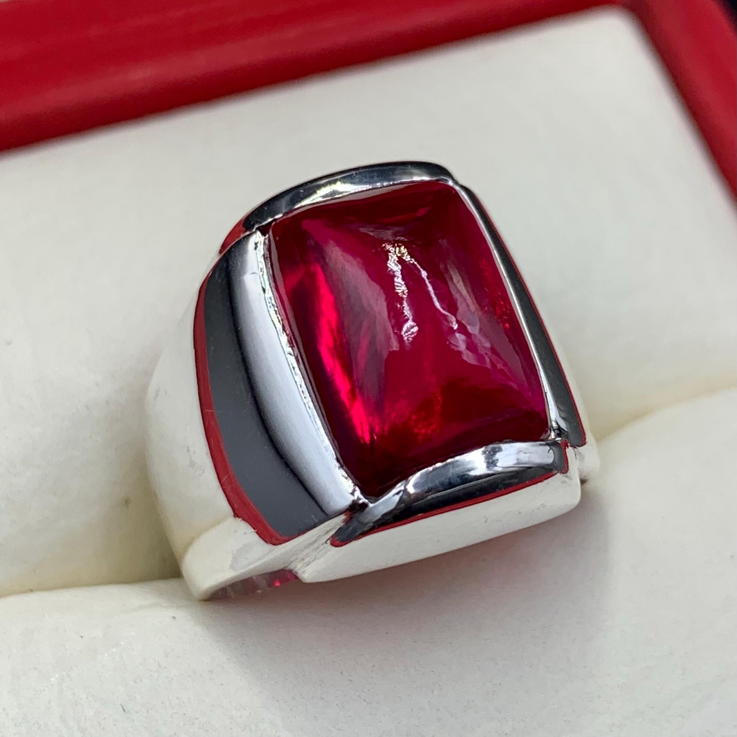 Handcrafted Cabochon Red Ruby Ring Mens Ruby Ring Sterling Silver 925 Anari Yaqoot Ring Roby Gemstone Ring