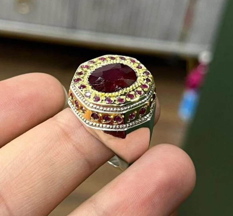 Handcrafted 7 Carats Real Ruby Ring, Natural Ruby Gold Plated Sterling Silver 925 Yaqoot Ring Roby Gemstone Ring