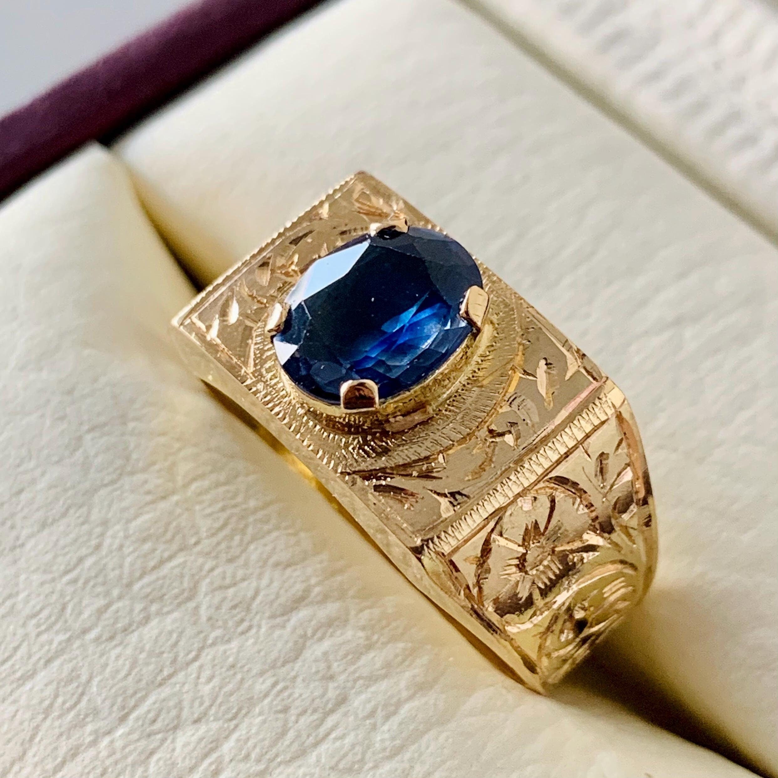 Handcrafted 14k Gold Sapphire Ring, Ceylon Blue Sapphire Solid Gold Ring, Natural Sapphire Neelam Ring