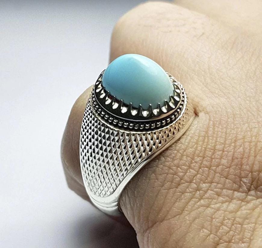 Handcrafted Men Turquoise Ring, 925 Sterling Silver For Men, Natural Feroza Ring, Shia Ring