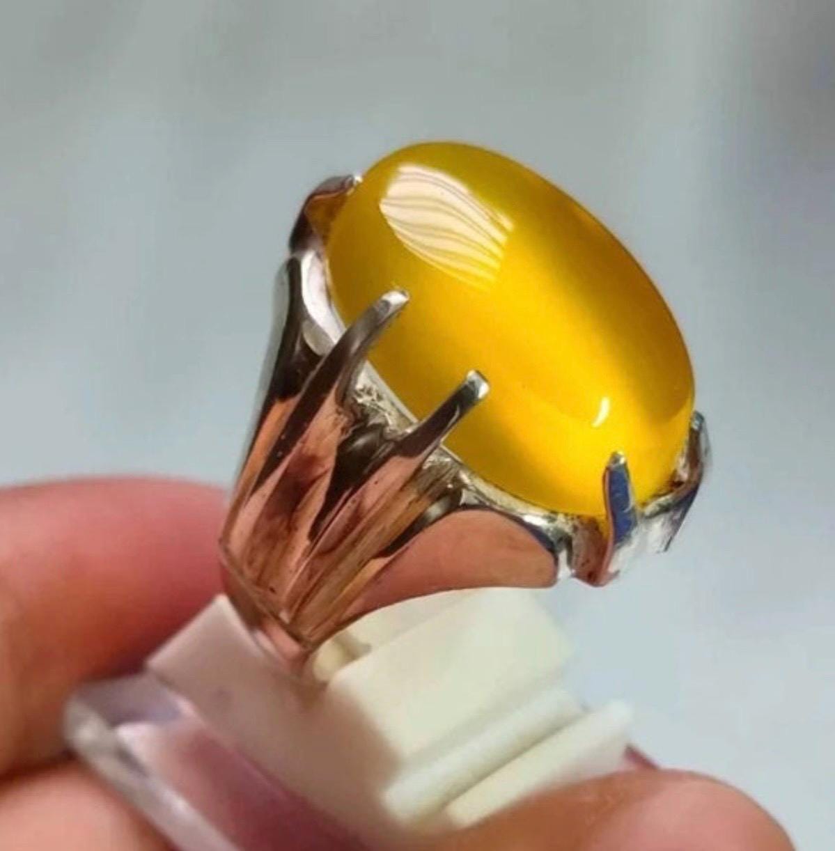 Handcrafted Imran Khan Ring, Yemeni Aqeeq Ring For Men, Natural Agate Rings, 925 Sterling Silver Kaptaan Ring