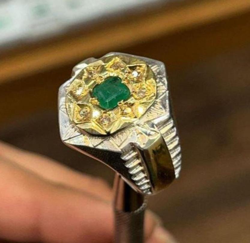 Handcrafted 1 Carat Rich Green Emerald Ring For Men, 925 Sterling Silver Emerald Stone Ring, Emerald Gemstone Ring