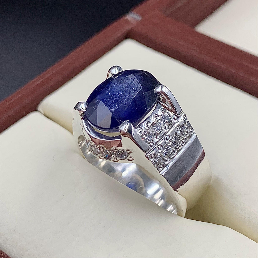 Handcrafted Blue Sapphire Ring For Men & Women, Natural Sapphire 925 Sterling Silver Ring, Neelam Ring
