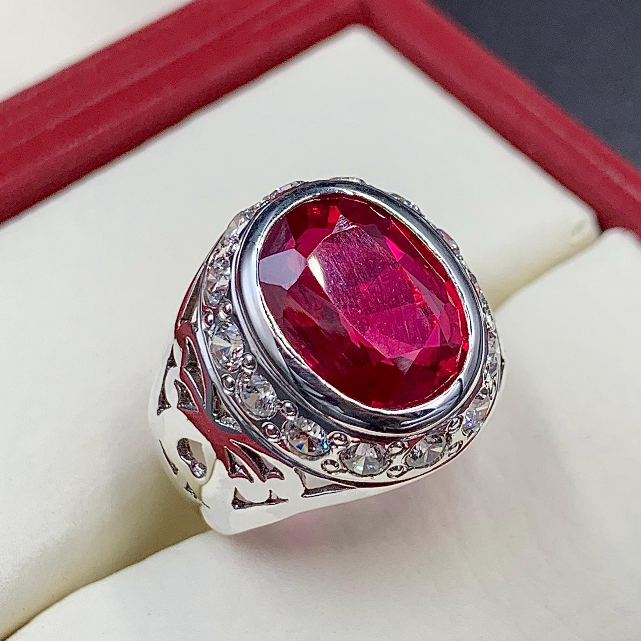 Handcrafted Deep Red Ruby Mens Ring Sterling Silver 925 Anari Yaqoot Ring Ruby Gemstone Ring
