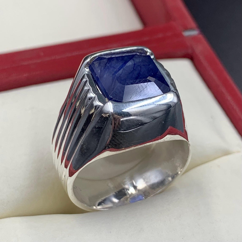 Handcrafted 10 Carats Sapphire Ring, Mens Sapphire Ring, Natural Sapphire 925 Sterling Silver Ring, Neelam Ring