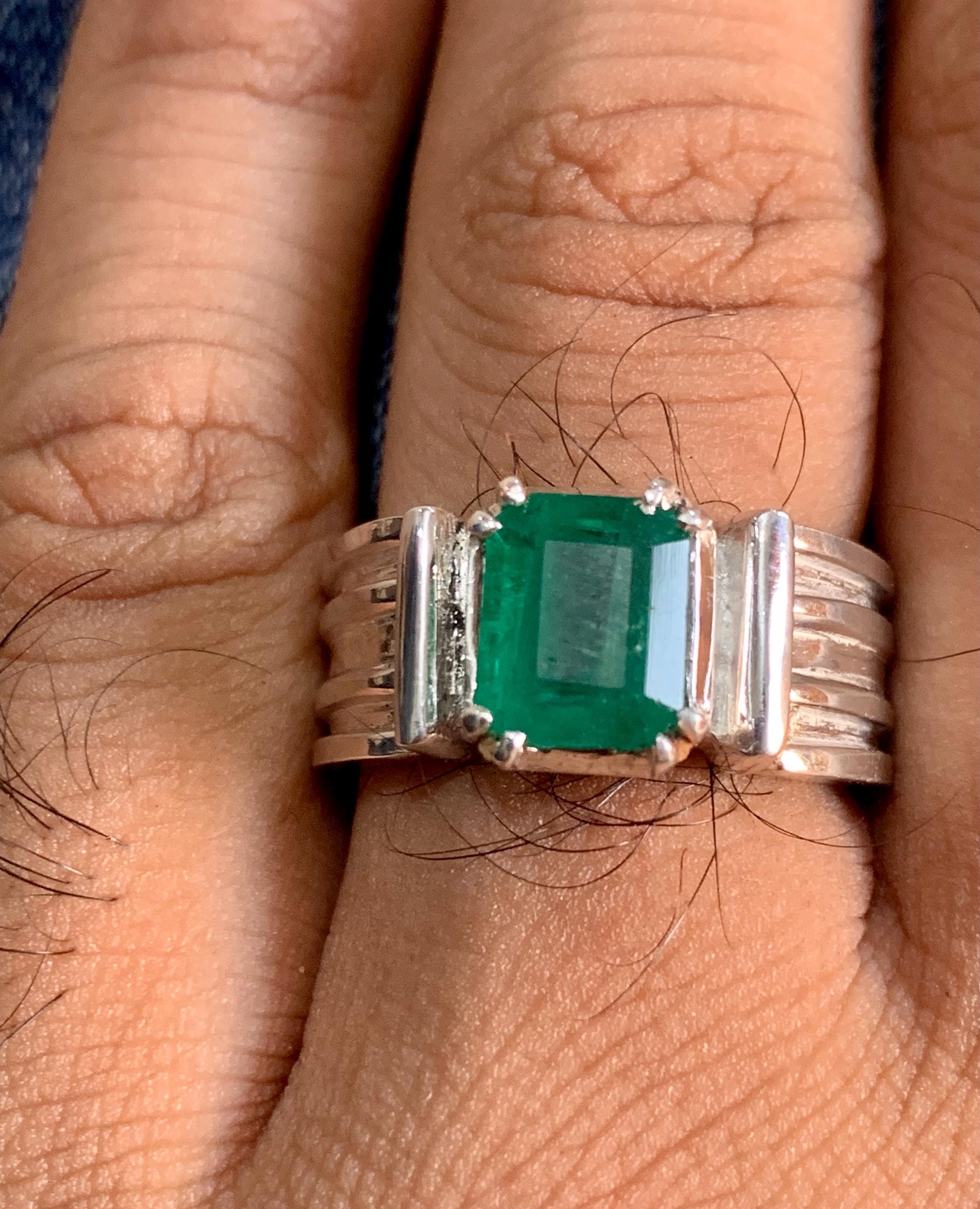 Handcrafted 2+ Carats Mens Emerald Ring, Natural Emerald 925 Sterling Silver Ring, Zamurd Ring For Men