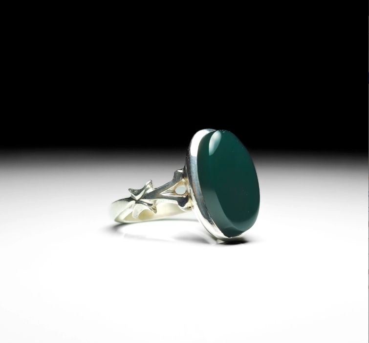 Handcrafted Sterling Silver Ring with Natural Green Agate