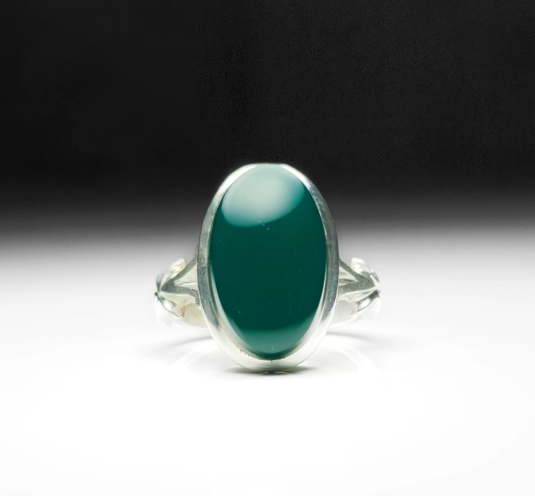 Handcrafted Sterling Silver Ring with Natural Green Agate