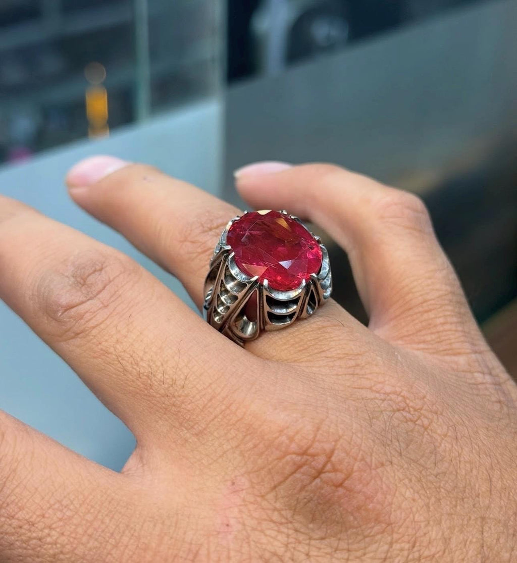 Handcrafted 12 Carats Ruby Ring, Natural Ruby Sterling Silver 925 Yaqoot Ring Ruby Gemstone Ring