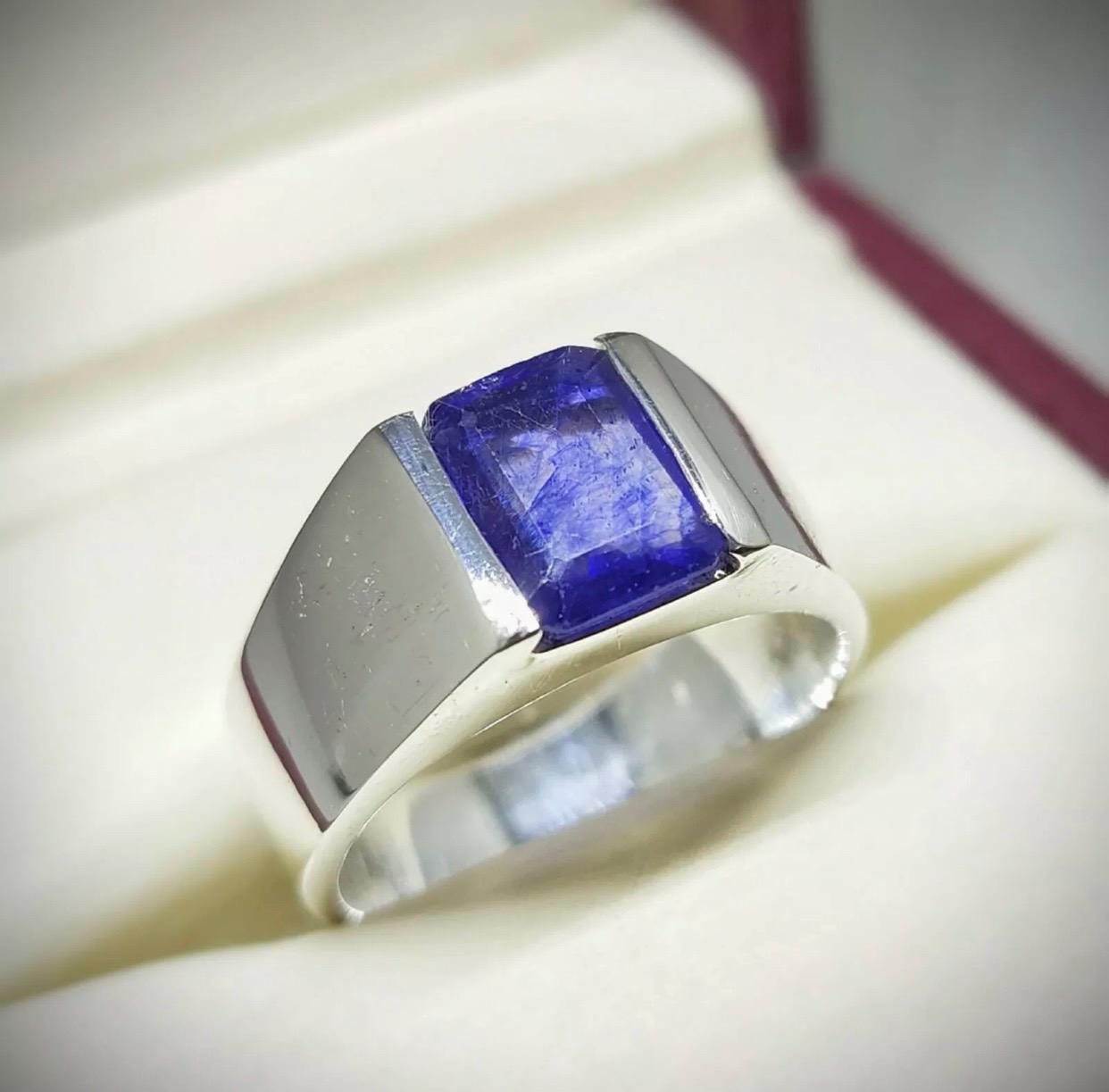 Handcrafted 4 Carats Emerald Cut Sapphire Ring, Blue Sapphire Ring, Natural Sapphire 925 Sterling Silver Ring, Neelam Ring