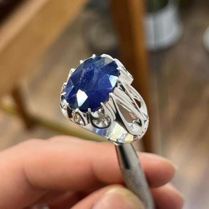 Handcrafted Big Blue Sapphire Ring, Mens Sapphire Ring, Natural Sapphire 925 Sterling Silver Ring, Neelam Ring