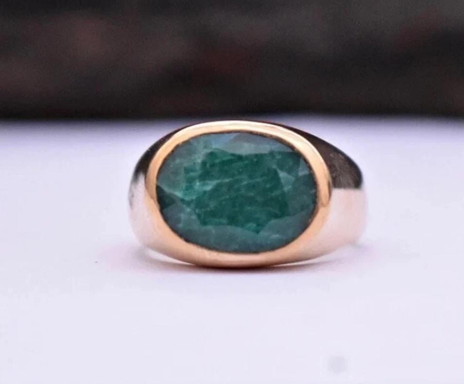 Handcrafted 7 Carats Mens Emerald Ring, Natural Beryl 925 Sterling Silver Ring, Zamurd Ring For Men