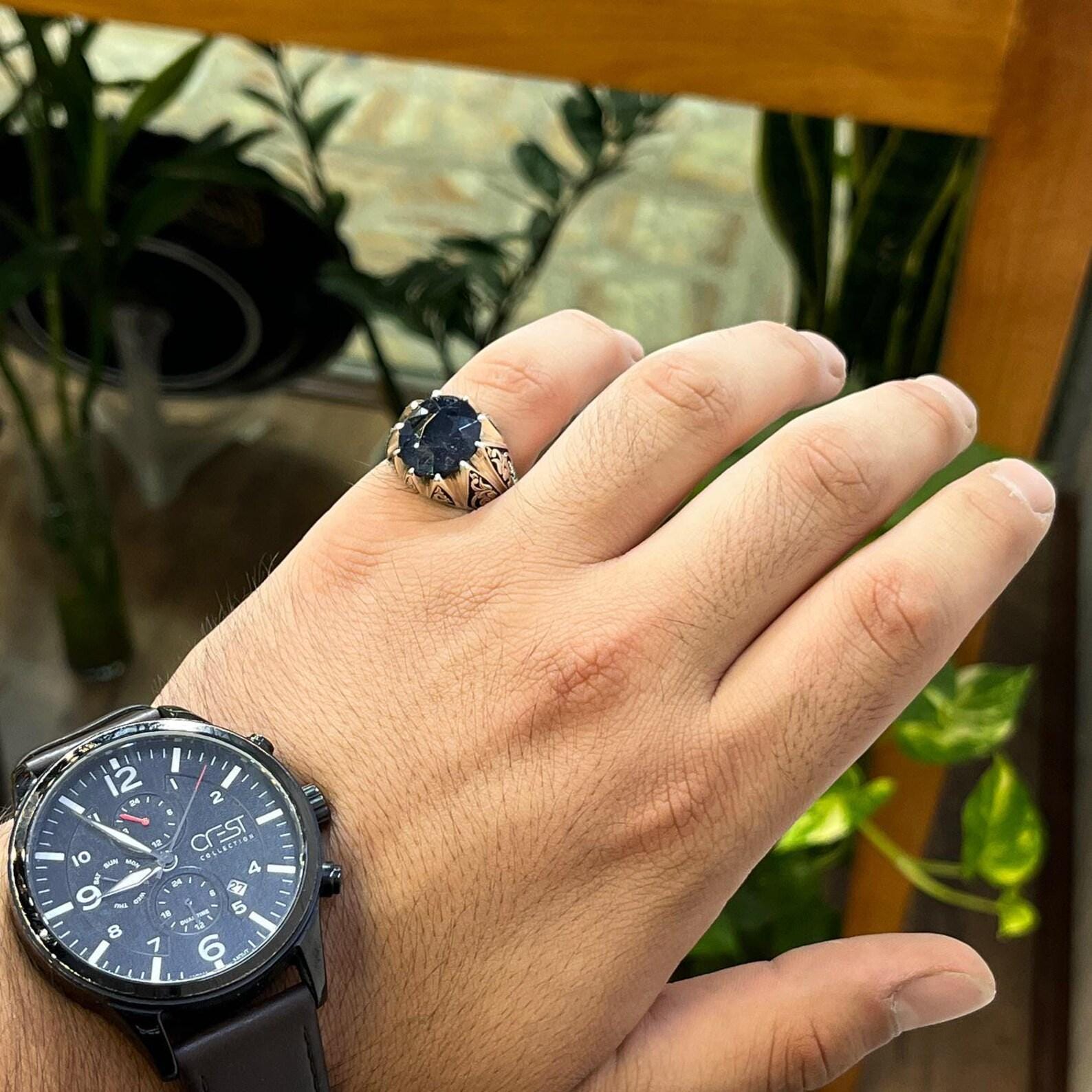 Handcrafted 10 Carats Sapphire Ring, Mens Sapphire Ring, Natural Sapphire 925 Sterling Silver Ring, Neelam Ring