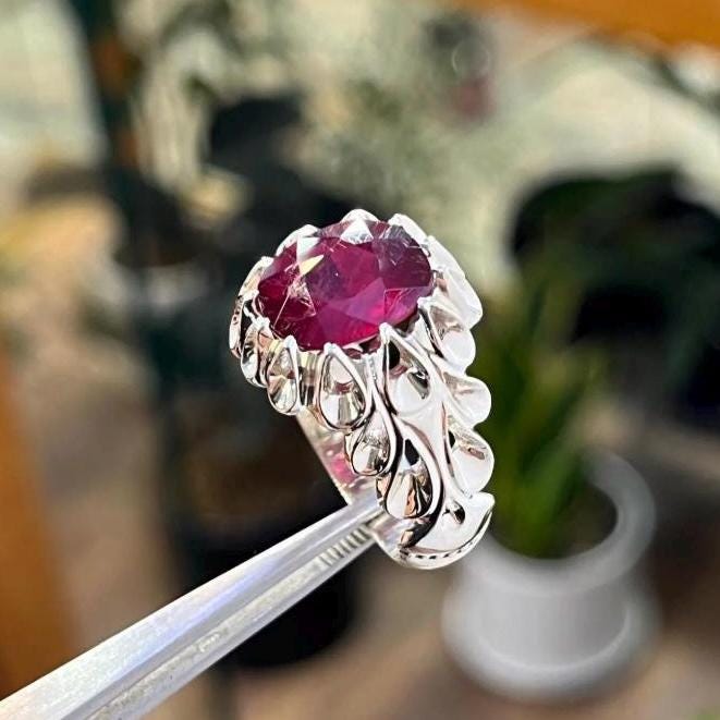 Handcrafted 6 Carats Ruby Ring, Natural Ruby Sterling Silver 925 Yaqoot Ring Ruby Gemstone Ring
