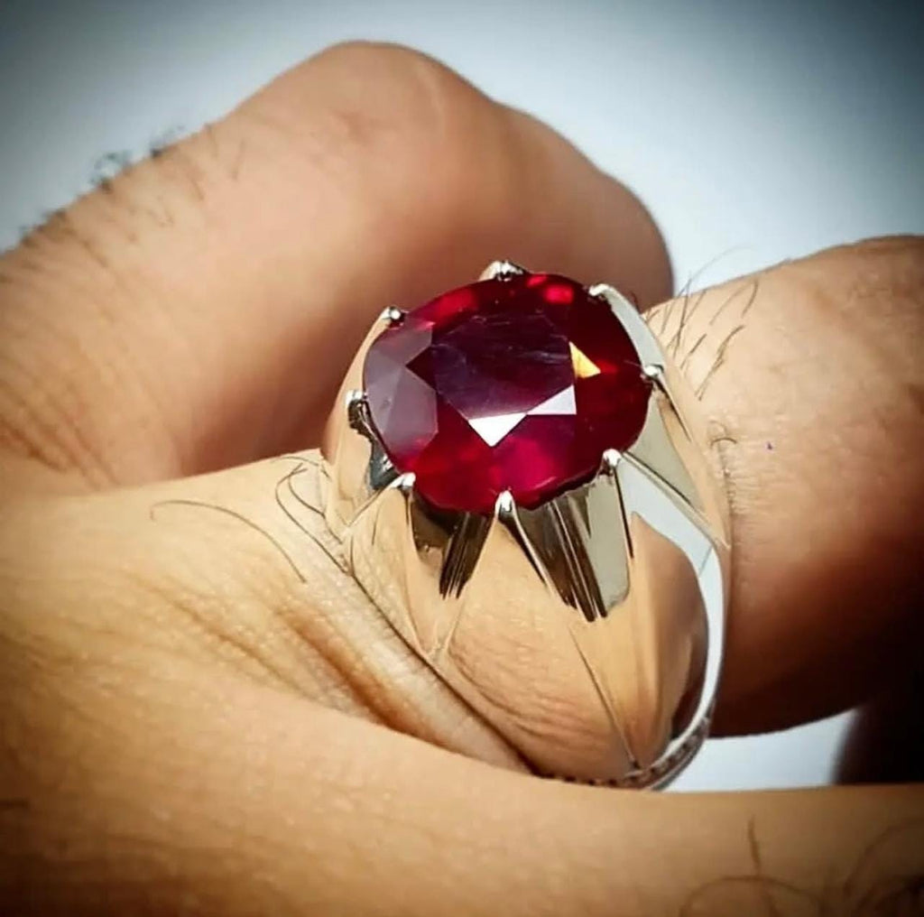 Handcrafted 10 Carats Ruby Ring, Natural Ruby Sterling Silver 925 Yaqoot Ring Ruby Gemstone Ring