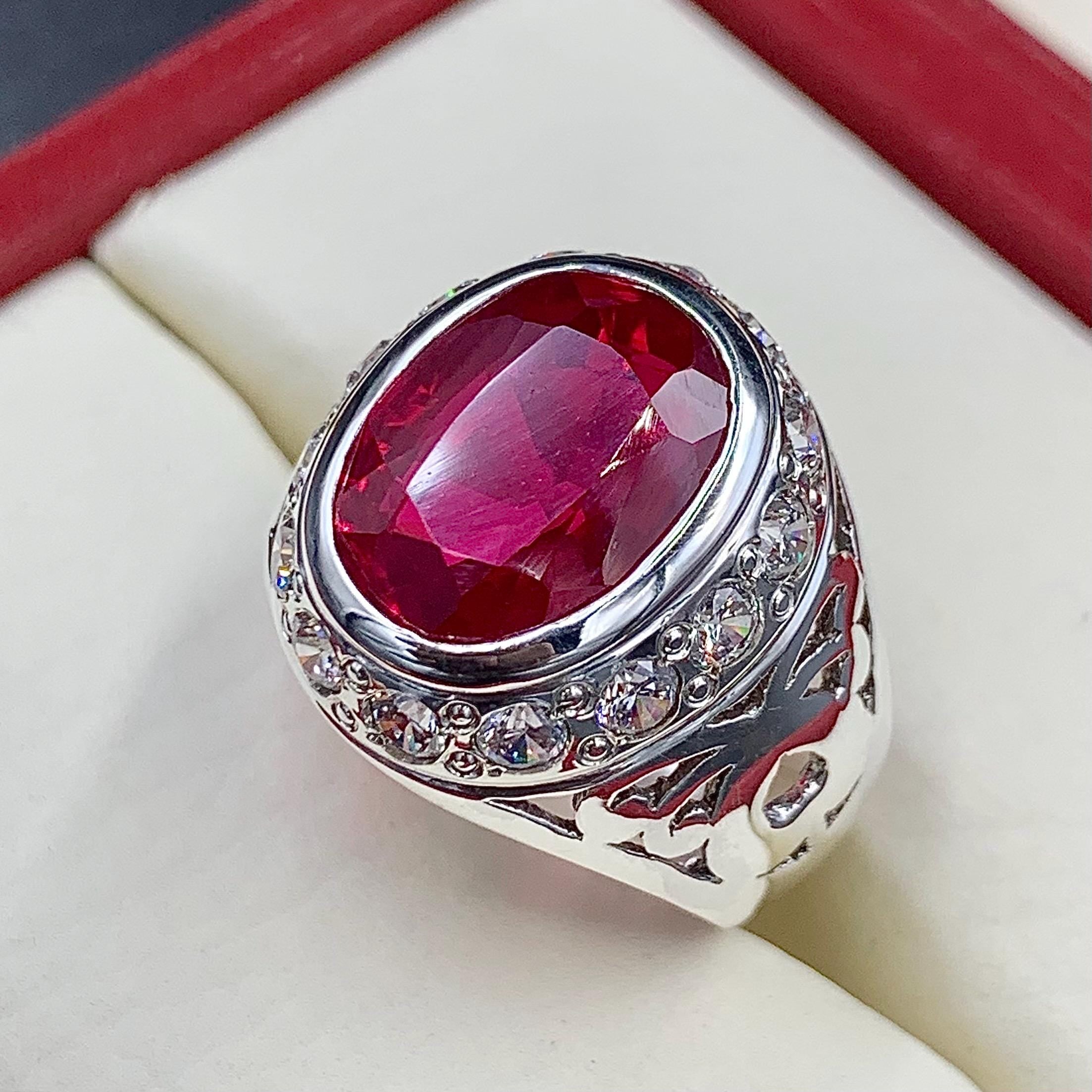 Handcrafted Deep Red Ruby Mens Ring Sterling Silver 925 Anari Yaqoot Ring Ruby Gemstone Ring